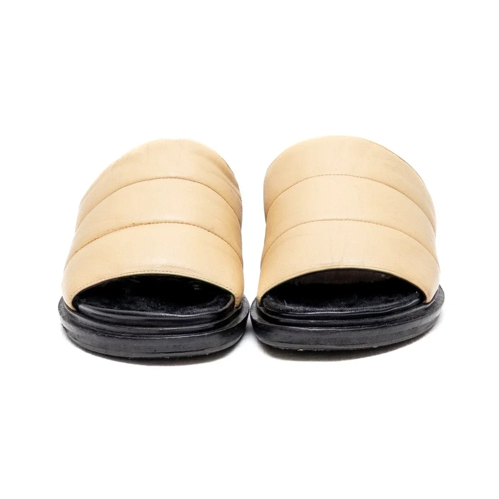 Marni‎ Beige & Black Women's Leather Sheepskin Slides Sandals Sz US 6.5